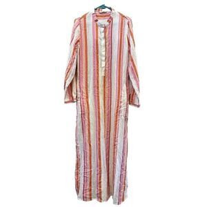 Soft Surroundings South Coast Caftan Pink Orange White Striped Maxi L Dress Boho